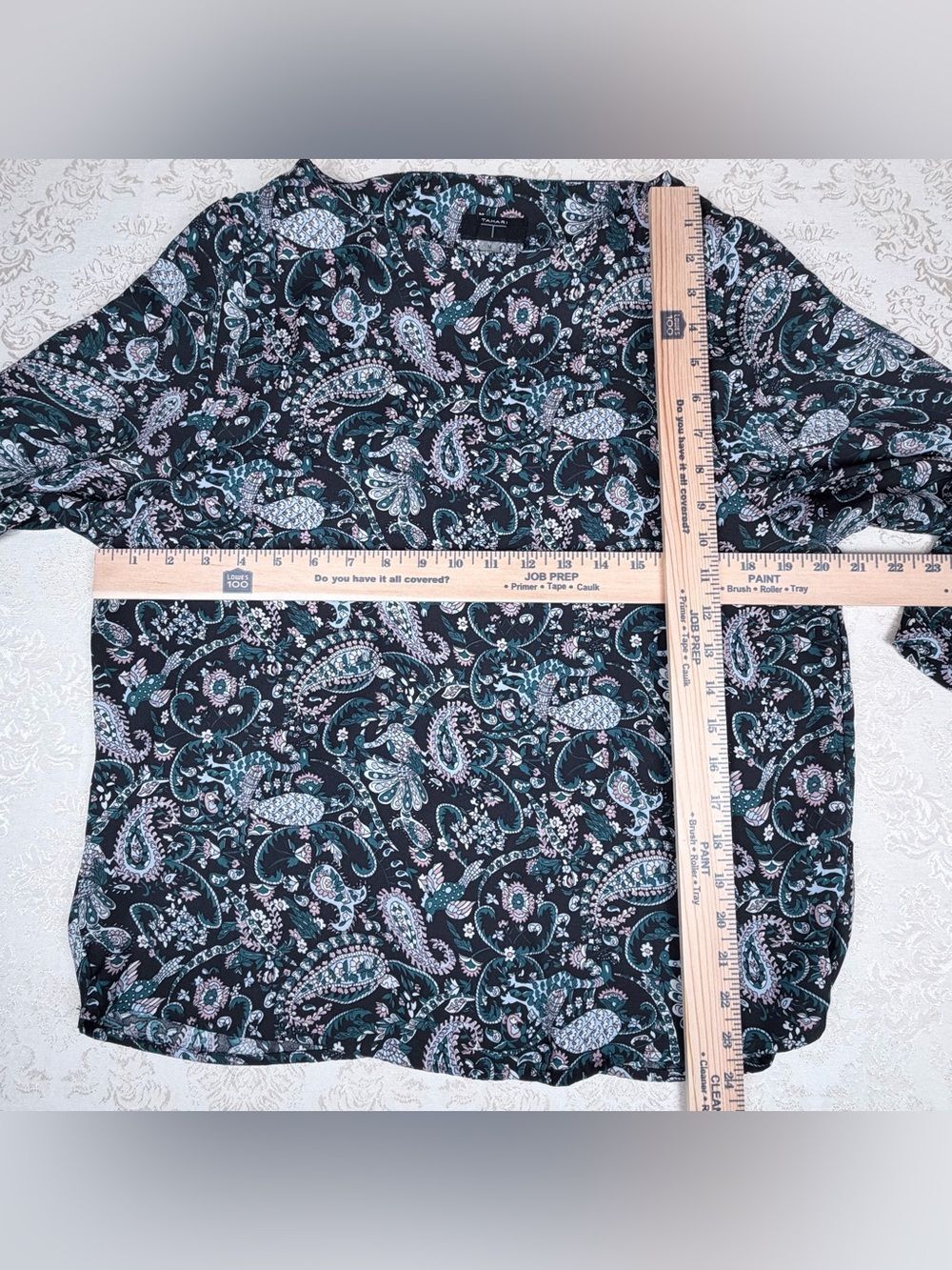 Tahari Black Paisley Print Blouse, Medium, Lightweight, Fashion - Picture 3 of 7